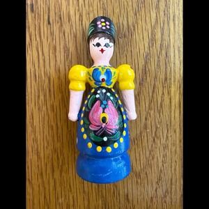 Handpainted Handcrafted Hungarian Wooden Doll 3.5" Tall Trinket Figurine